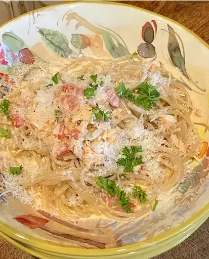 Creamy Vodka Fettuccine with Tomato, Smoked Salmon, and Caviar