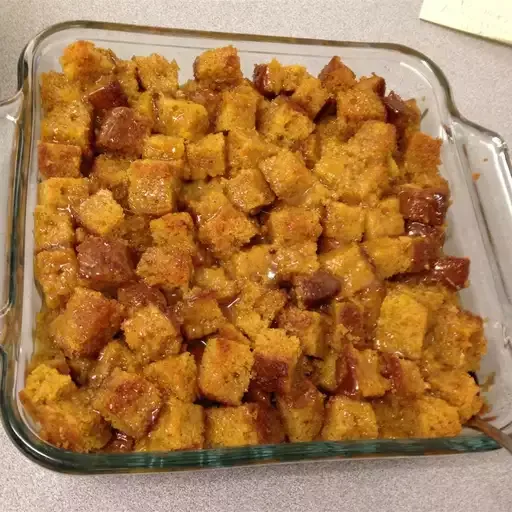 Pumpkin Bread Pudding with Caramel Rum Sauce