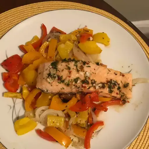 Sheet Pan Salmon and Bell Pepper Dinner