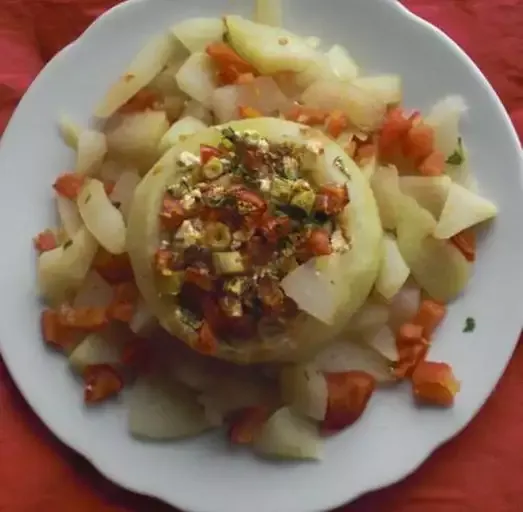 Stuffed Kohlrabi with Tomatoes and Feta Cheese