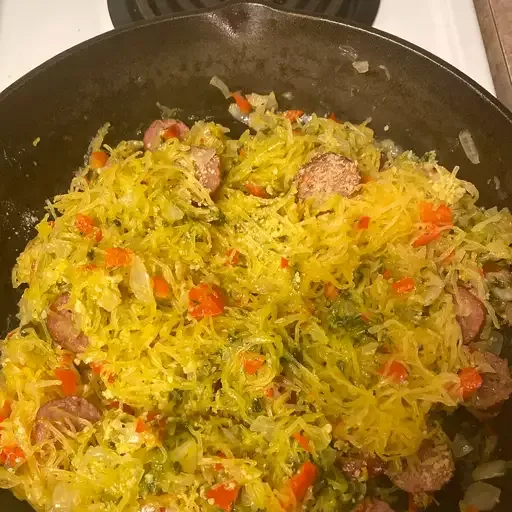 Pesto Spaghetti Squash Skillet with Hillshire Farm® Smoked Sausage