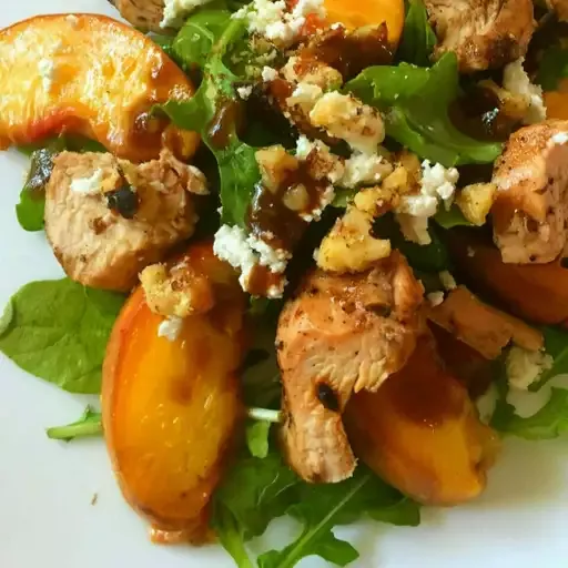 Grilled Chicken, Peach, and Arugula Salad