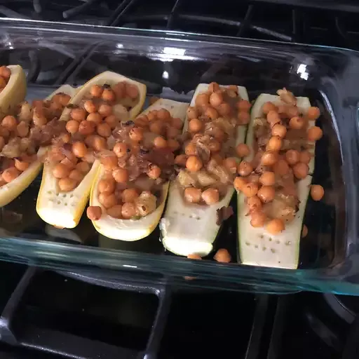 Zucchini with Chickpea and Mushroom Stuffing