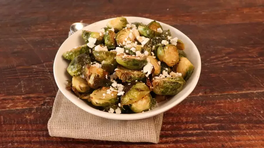 Air-Fried Brussels Sprouts With Balsamic-Honey Glaze and Feta