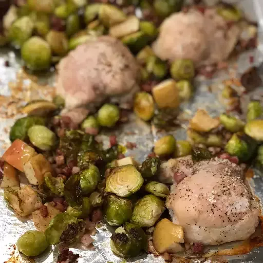 Chicken, Apple, and Brussels Sprout Sheet Pan Dinner