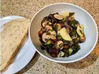 Kohlrabi, Kale, Mushroom, and Bean Saute