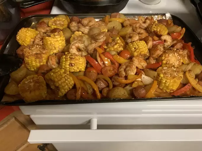 Sheet Pan Shrimp and Sausage Bake