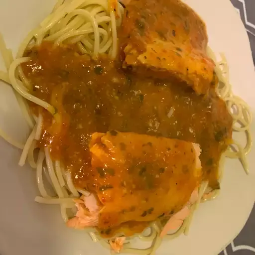 Roasted Red Pepper Salmon Pasta