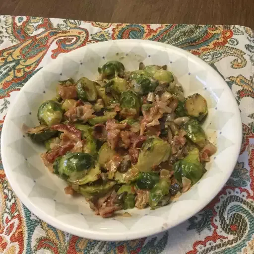 Brussels Sprouts in a Sherry Bacon Cream Sauce