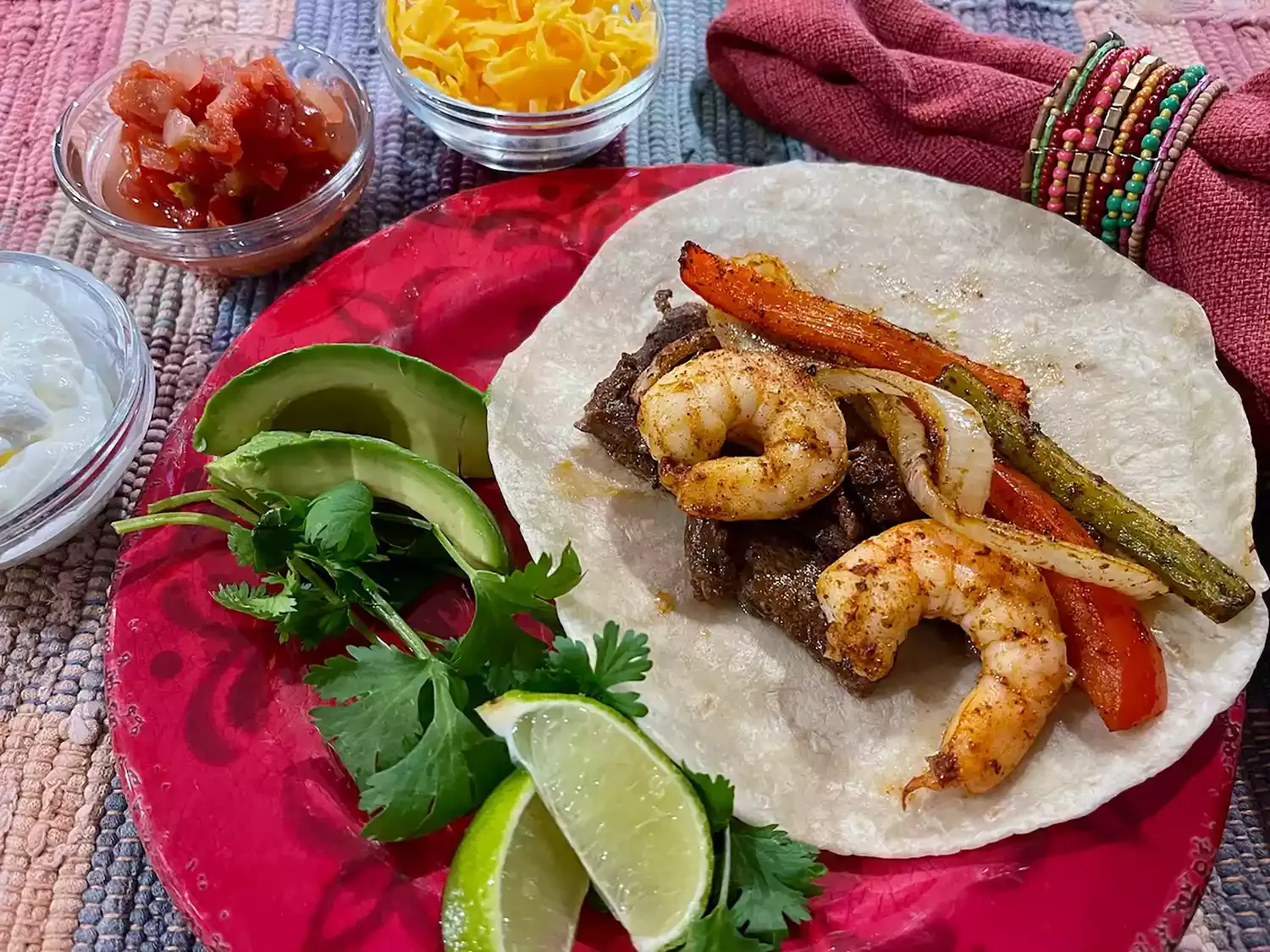 Sheet Pan Steak and Shrimp Fajitas