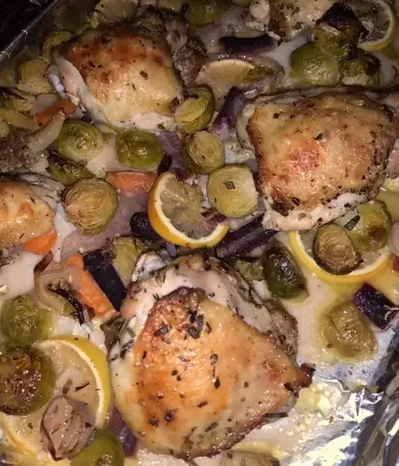 Sheet Pan Roasted Chicken Thighs with Brussels Sprouts