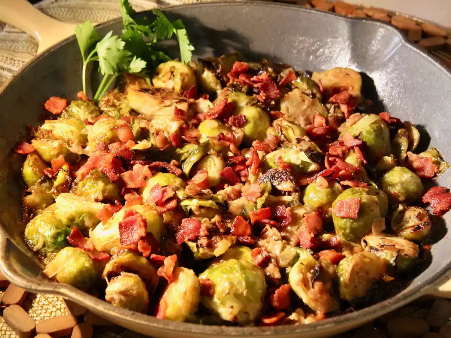 Cheesy Brussels Sprouts with Bacon