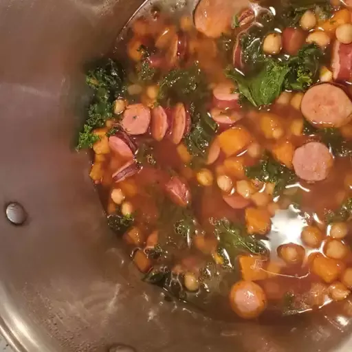 Smokey Sausage, Kale & Sweet Potato Soup