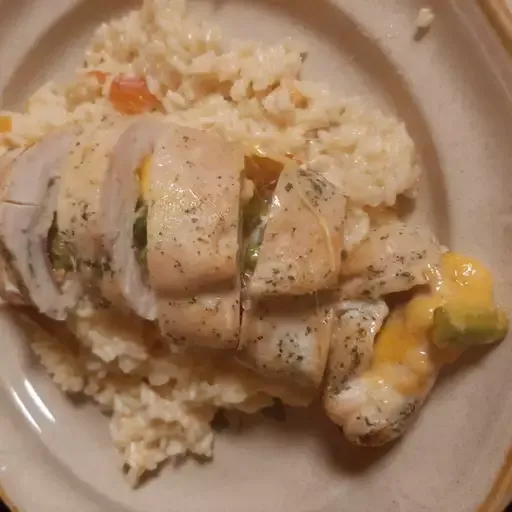 Stuffed Chicken Breasts with Asparagus and Parmesan Rice