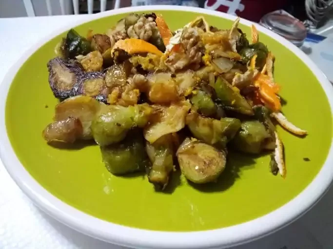 Browned Brussels Sprouts with Orange and Walnuts