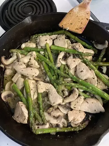 Chicken, Asparagus, and Mushroom Skillet