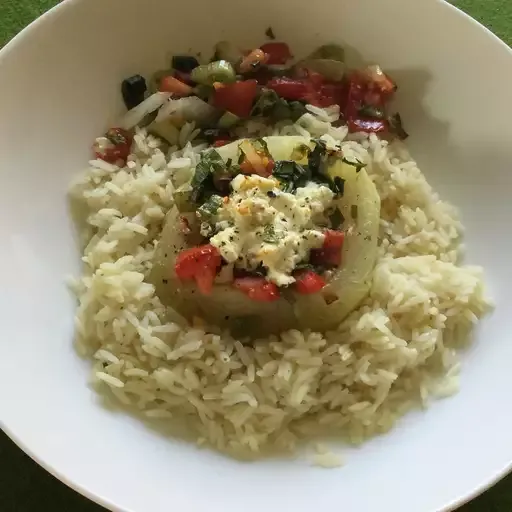 Stuffed Kohlrabi with Tomatoes and Feta Cheese