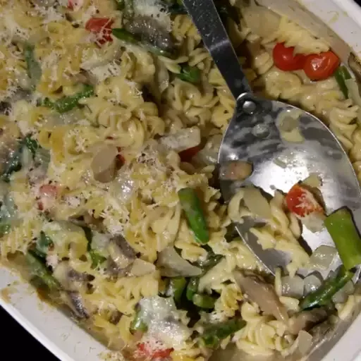 Baked Asparagus and Mushroom Pasta