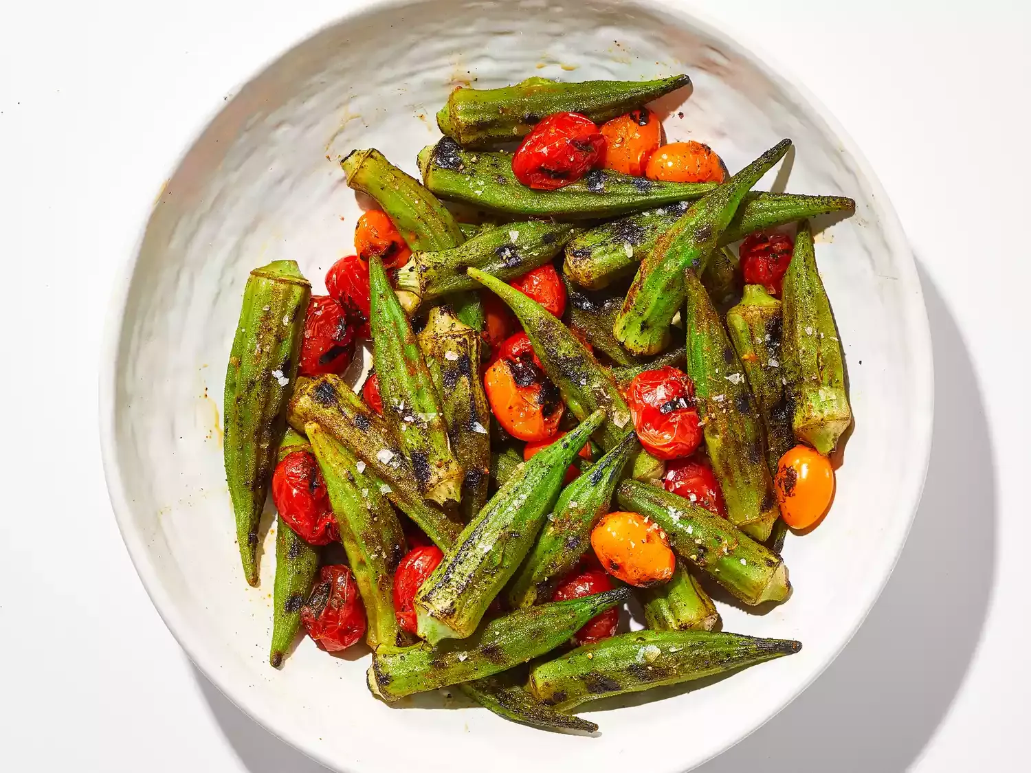 Grilled Okra and Grape Tomatoes