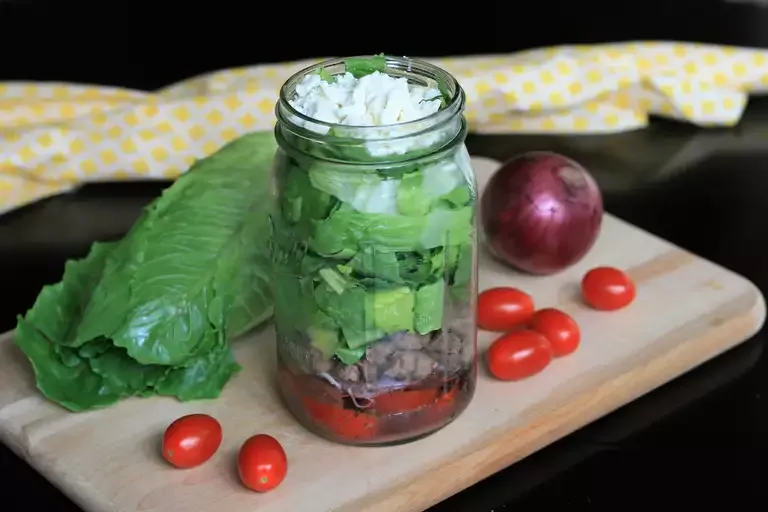 Greek Mason Jar Steak Salad