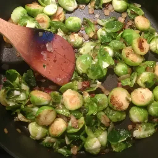 Sautéed Brussels Sprouts with Bacon and Onions