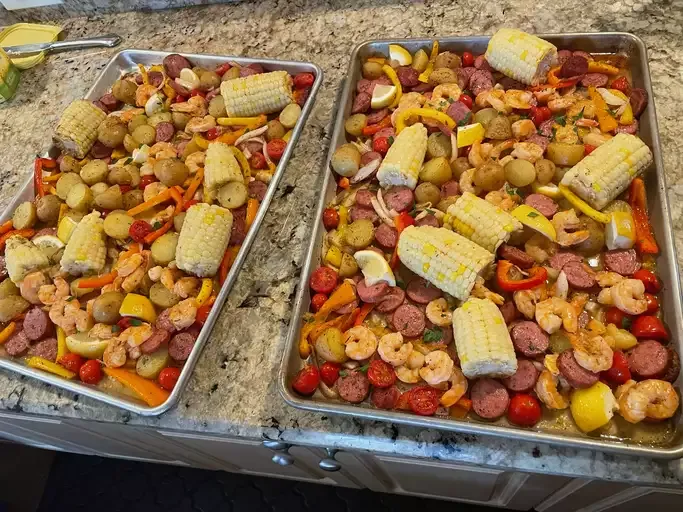 Sheet Pan Shrimp and Sausage Bake