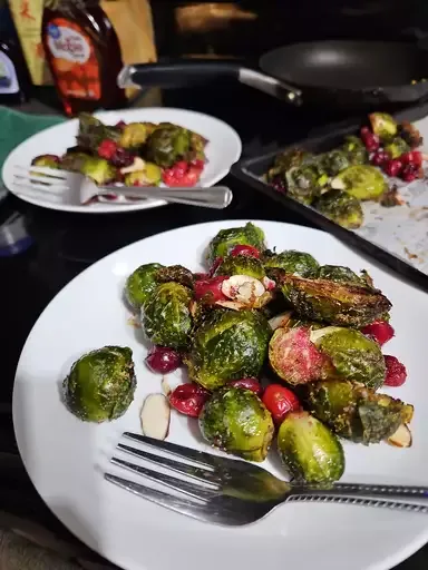 Thyme-Roasted Brussels Sprouts with Fresh Cranberries