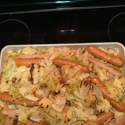 Basic Sheet Pan Chicken Sausage and Roasted Cabbage