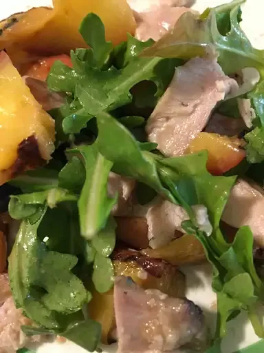 Grilled Chicken, Peach, and Arugula Salad