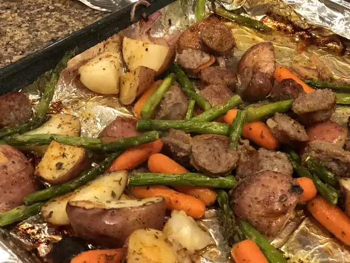 Sheet Pan Chorizo with Potatoes and Asparagus for Two