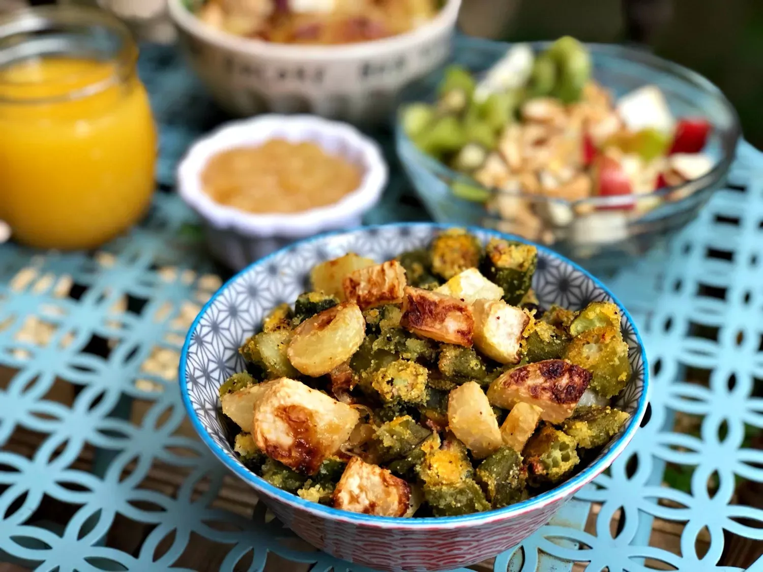 Okra and Kohlrabi Vegan Breakfast Hash