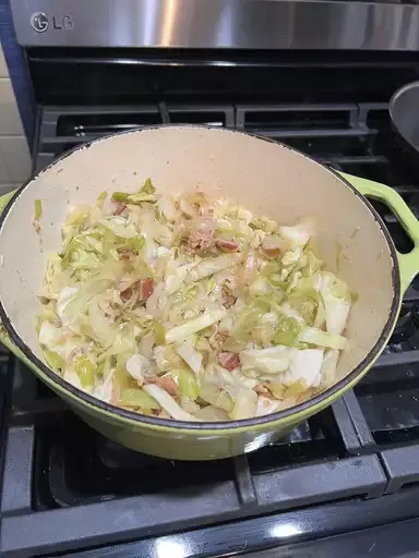 Fried Cabbage with Bacon, Onion, and Garlic