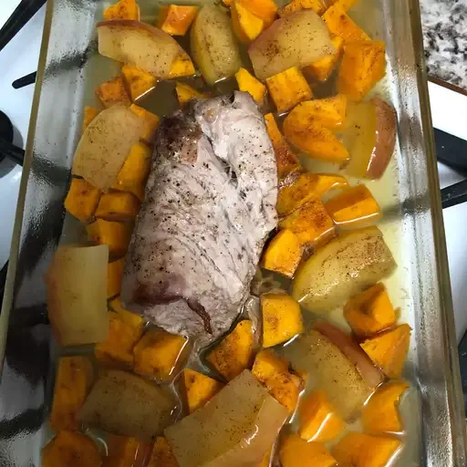 Pork Chops with Apples, Onions, and Sweet Potatoes