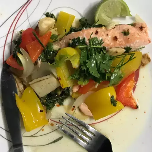 Sheet Pan Salmon and Bell Pepper Dinner