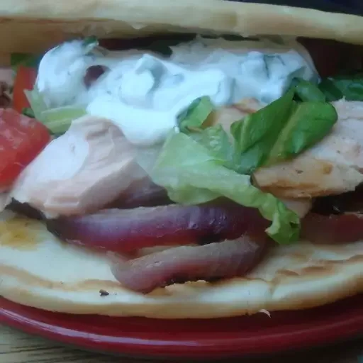 Grilled Salmon Greek Pitas