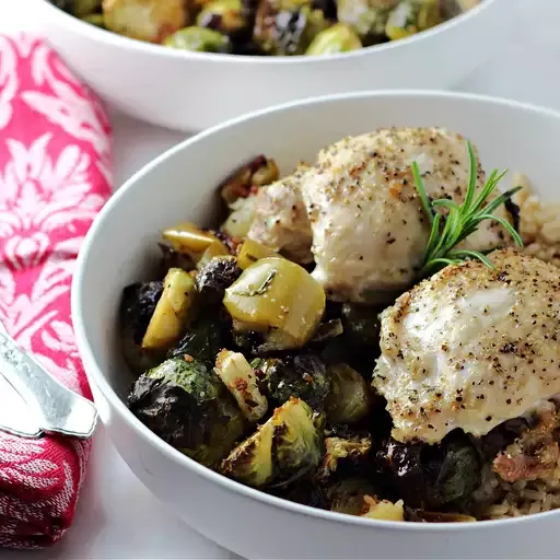 Chicken, Apple, and Brussels Sprout Sheet Pan Dinner