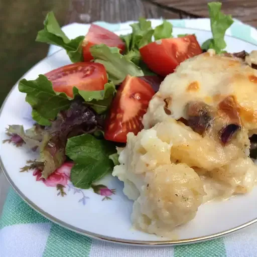 Bacon Swiss Potato Cauliflower Casserole