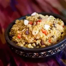 Pantry Curried Quinoa with Garbanzo Beans and Roasted Peppers