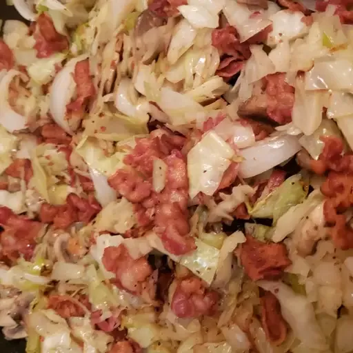 Southern Fried Cabbage with Bacon, Mushrooms, and Onions