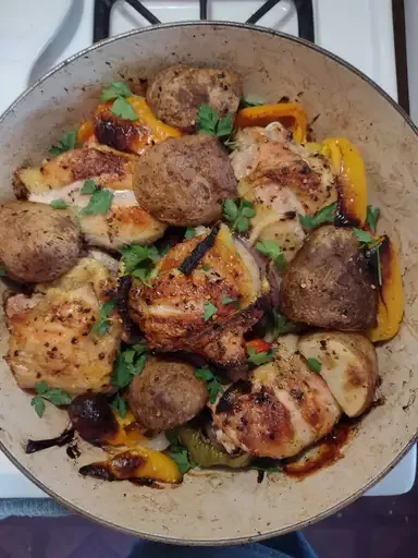 Chicken, Sausage, Peppers, and Potatoes